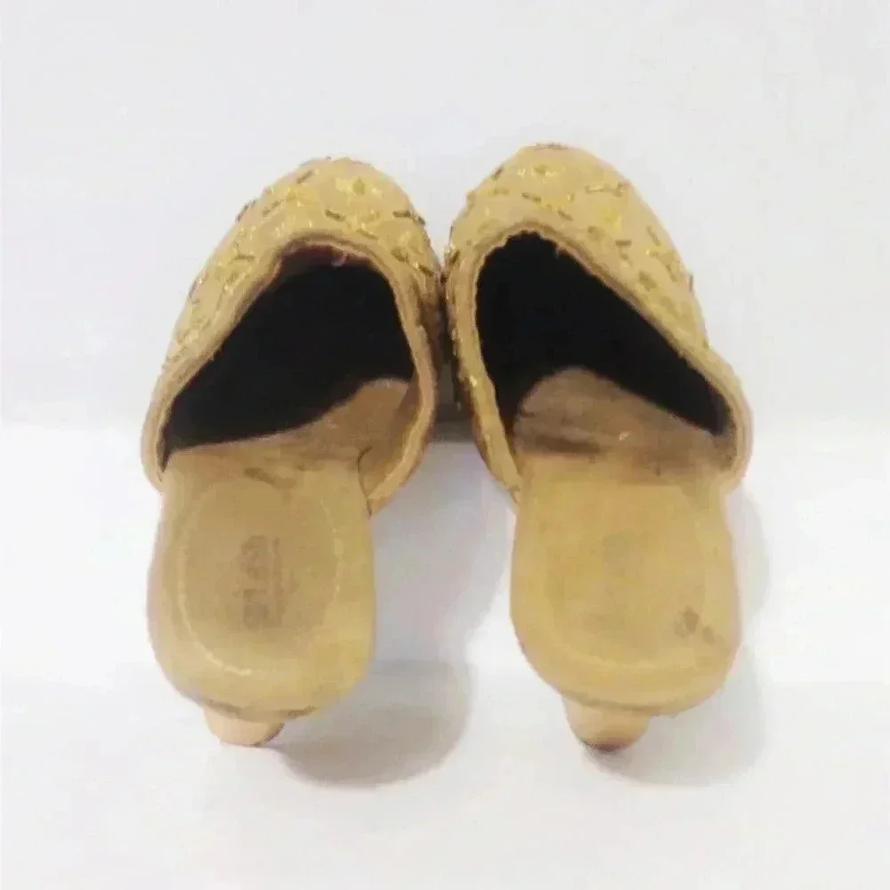 Gold Beaded Wooden Platform Clogs Mules Women's Size 7.5 Heels - Picture 7 of 7